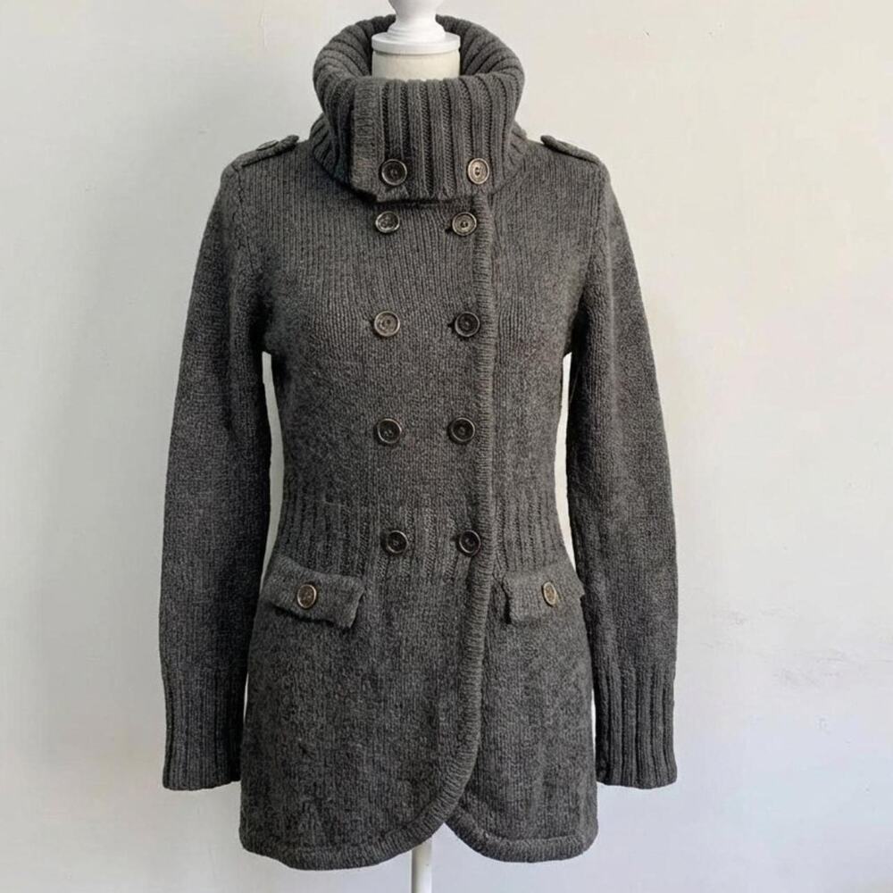 Indie Sleaze Military Knitted Jacket 90s Vamp Funnel Neck